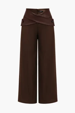 Solid Faux Leather Patchwork High Waist Crossed Pocket Trousers
