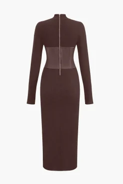Solid Faux Leather Patchwork Midi Dress