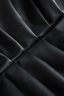 Solid Faux Leather Ruched Skirt