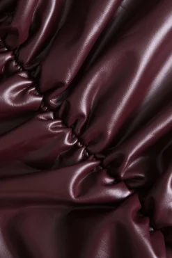 Solid Faux Leather Ruched Skirt