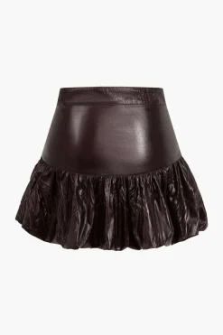 Solid Faux Leather Ruched Skirt