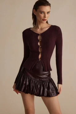 Solid Faux Leather Ruched Skirt