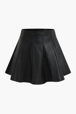 Solid Faux Leather Ruched Skirt
