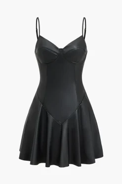 Solid Faux Leather Slip Bustier Mini Dress