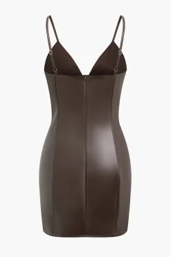 Solid Faux Leather Slip Cut Out Mini Dress