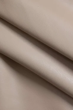 Solid Faux Leather Slit Button Fake Pockets Skirt