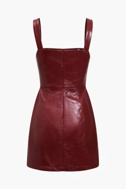 Solid Faux Leather Strap Mini Dress
