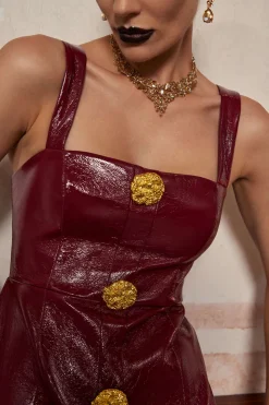 Solid Faux Leather Strap Mini Dress