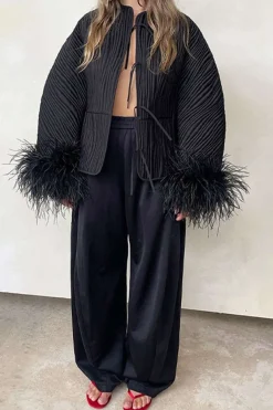 Solid Faux Leather Tie-Up Puffer