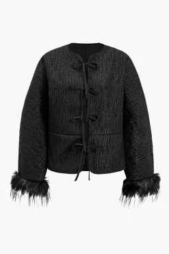 Solid Faux Leather Tie-Up Puffer
