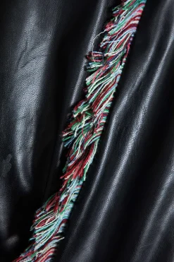 Solid Faux Leather Trousers With Fringe