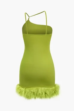 Solid Feather Detail Backless Mini Dress
