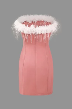 Solid Feather Strapless Mini Dress