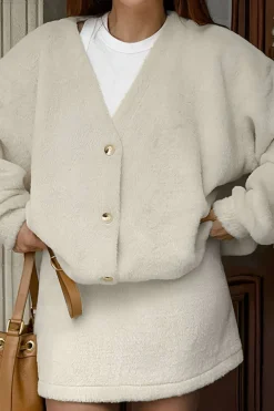 Solid Fleece Button Skirt Set