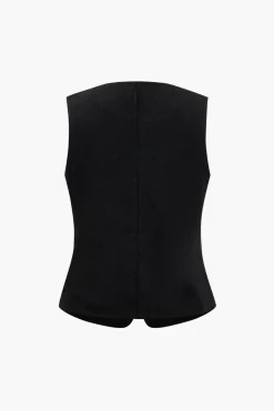 Solid Floral Button Vest