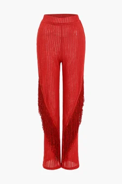 Solid Fringe Backless Asymmetrical Trouser Set