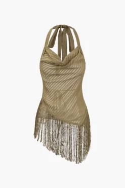 Solid Fringe Backless Asymmetrical Trouser Set