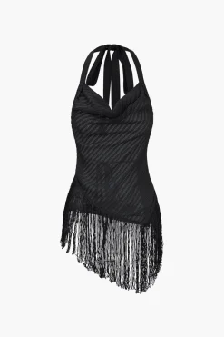 Solid Fringe Backless Asymmetrical Trouser Set