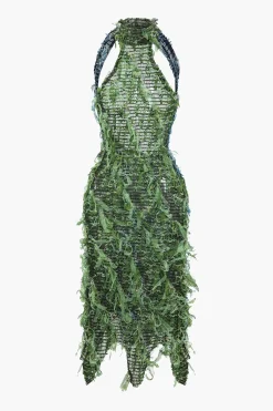 Solid Fringe Backless Midi Dress