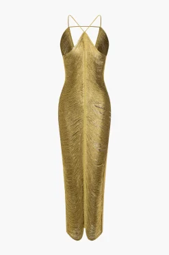 Solid Fringe Cut Out Slit Midi Dress