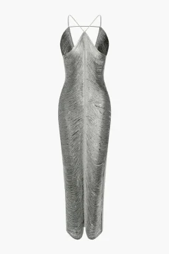 Solid Fringe Cut Out Slit Midi Dress