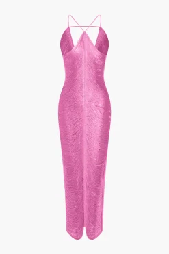 Solid Fringe Cut Out Slit Midi Dress