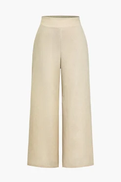 Solid Halter Backless Vest And Wide Leg Pants Set