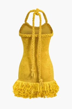 Solid Hand-Woven Fringe Mini Dress