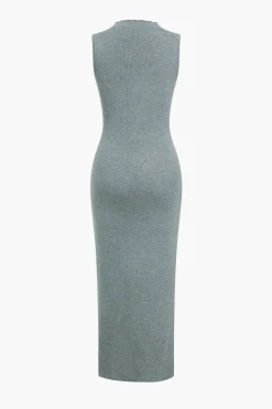 Solid High Slit Knotted Sweater Dress