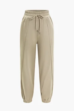 Solid High-Waist Drawstring Pants