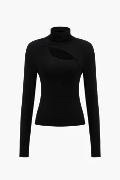 Solid Hollow Out Long-Sleeve Top