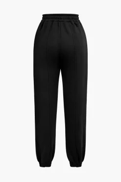 Solid Hooded Cut Out Sweatshirt And Elastic Pants Set