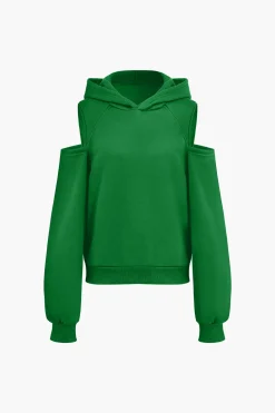 Solid Hooded Cut Out Sweatshirt And Elastic Pants Set
