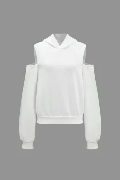 Solid Hooded Cut Out Sweatshirt And Elastic Pants Set
