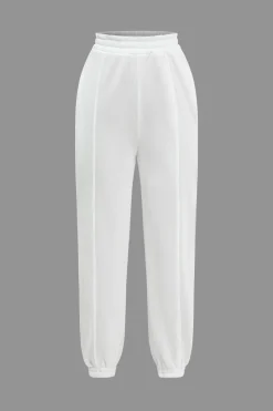 Solid Hooded Cut Out Sweatshirt And Elastic Pants Set
