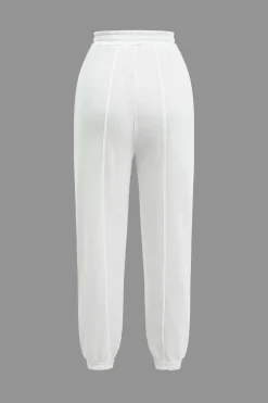 Solid Hooded Cut Out Sweatshirt And Elastic Pants Set