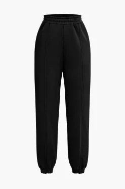 Solid Hooded Cut Out Sweatshirt And Elastic Pants Set
