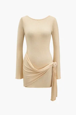 Solid Knit Asymmetrical Appliques Dress
