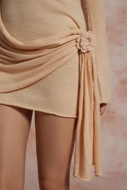 Solid Knit Asymmetrical Appliques Dress