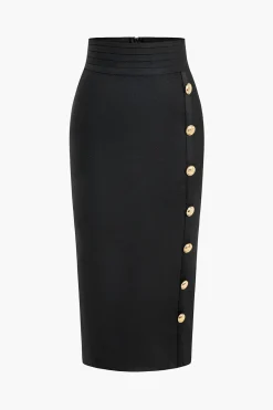 Solid Knit Asymmetrical Button Skirt
