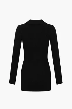 Solid Knit Button Long-Sleeve Top