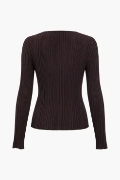 Solid Knit Button Long-Sleeve Top