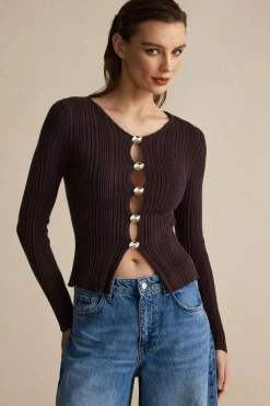 Solid Knit Button Long-Sleeve Top