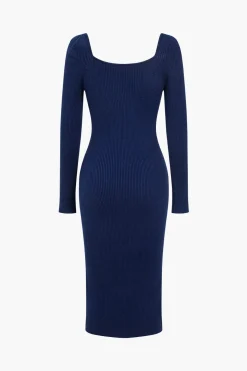 Solid Knit Button Midi Dress