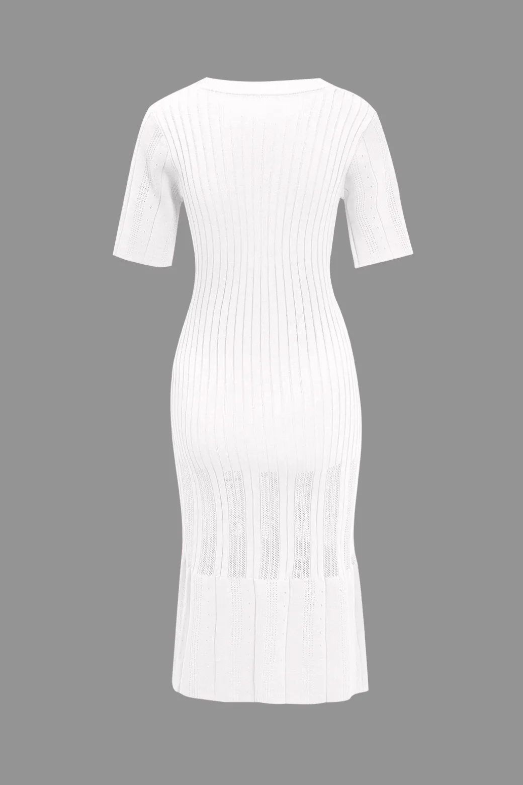 Solid Knit Button Round Neck Short Sleeve Dress