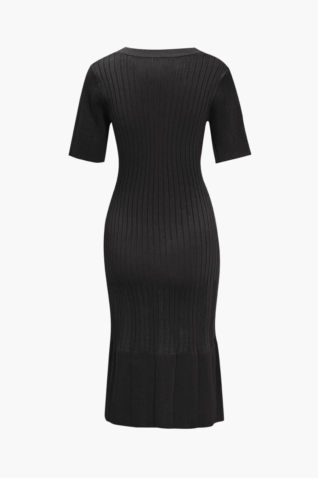 Solid Knit Button Round Neck Short Sleeve Dress
