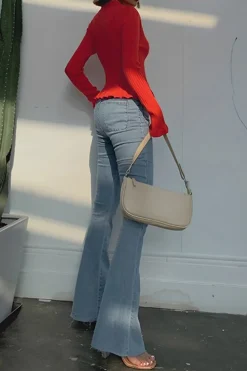 Solid Knit Button Ruffled Long-Sleeve Top