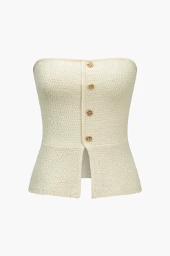 Solid Knit Button Sweater Tube Top