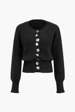 Solid Knit Button Sweater Cardigan
