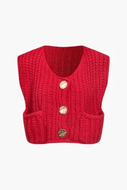 Solid Knit Button Up Vest